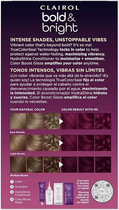Clairol Bold & Bright Permanent Hair Dye, M5 Deepest Guava Hair Color | Intense Vibrancy + Moisturizing Shine | Includes Color Boost Glaze to Amplify Color Anytime | Pack of 1 - Image 2