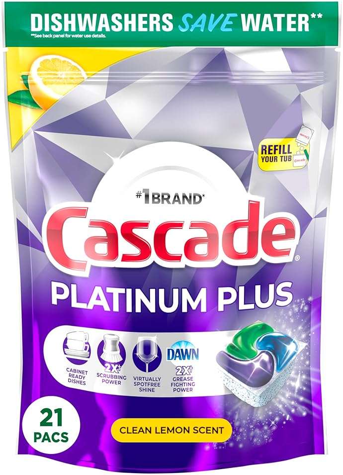 Cascade Platinum Plus Dishwasher Pods, Dishwasher Detergent, Dishwasher Soap, Dish Tabs, Dishwashing Tablets, Dish Detergent, Lemon, Actionpacs, 21 Count - Image 1