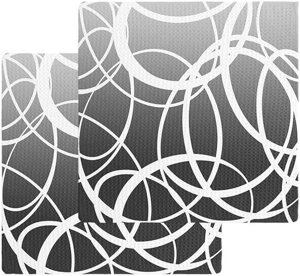 Geometric Gradient Grey Waffle Kitchen Dish Towels Set of 2,Super Absorbent & Quick Dry Hair Hand Bath Tea Golf Microfiber Soft Towel Cleaning Dish Washcloth,Modern Minimalist Abstract Circle 12"x12" - Image 1