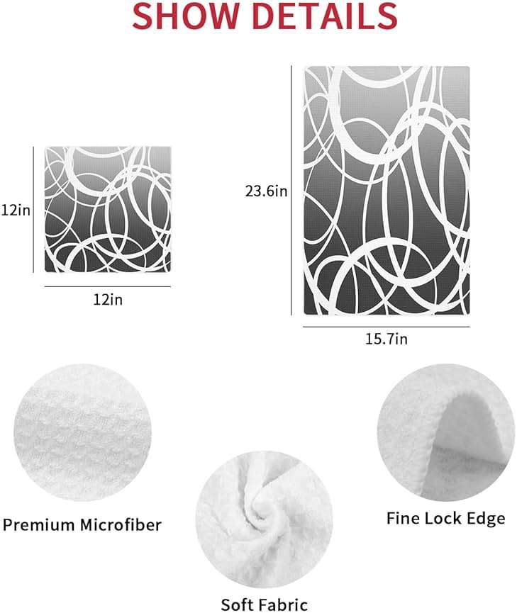 Geometric Gradient Grey Waffle Kitchen Dish Towels Set of 2,Super Absorbent & Quick Dry Hair Hand Bath Tea Golf Microfiber Soft Towel Cleaning Dish Washcloth,Modern Minimalist Abstract Circle 12"x12" - Image 4