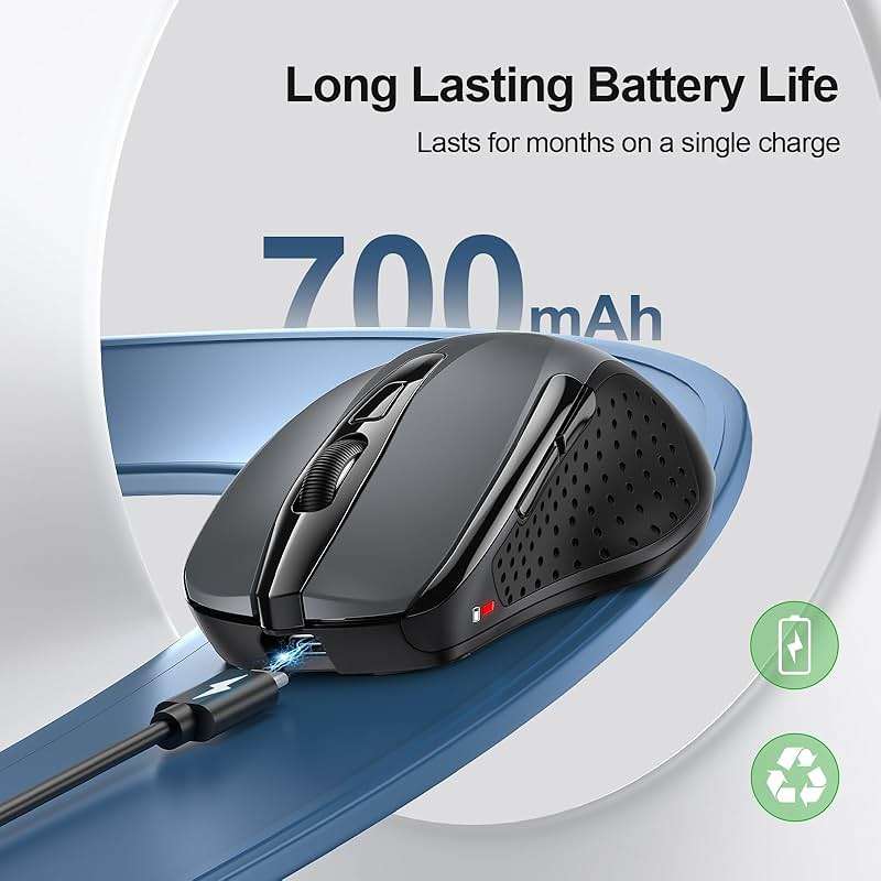 TECKNET Wireless Mouse (BT5.0/3.0 & 2.4G) Rechargeable 4800 DPI Silent USB A & Bluetooth Mouse 6 Buttons, Wide Compatibility - Grey - Image 3