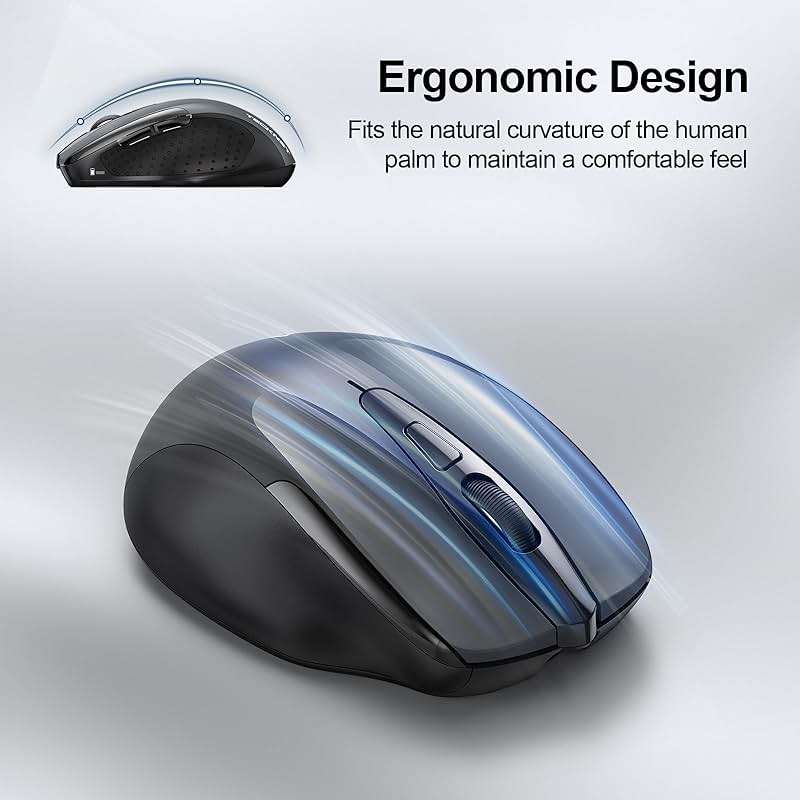 TECKNET Wireless Mouse (BT5.0/3.0 & 2.4G) Rechargeable 4800 DPI Silent USB A & Bluetooth Mouse 6 Buttons, Wide Compatibility - Grey - Image 8