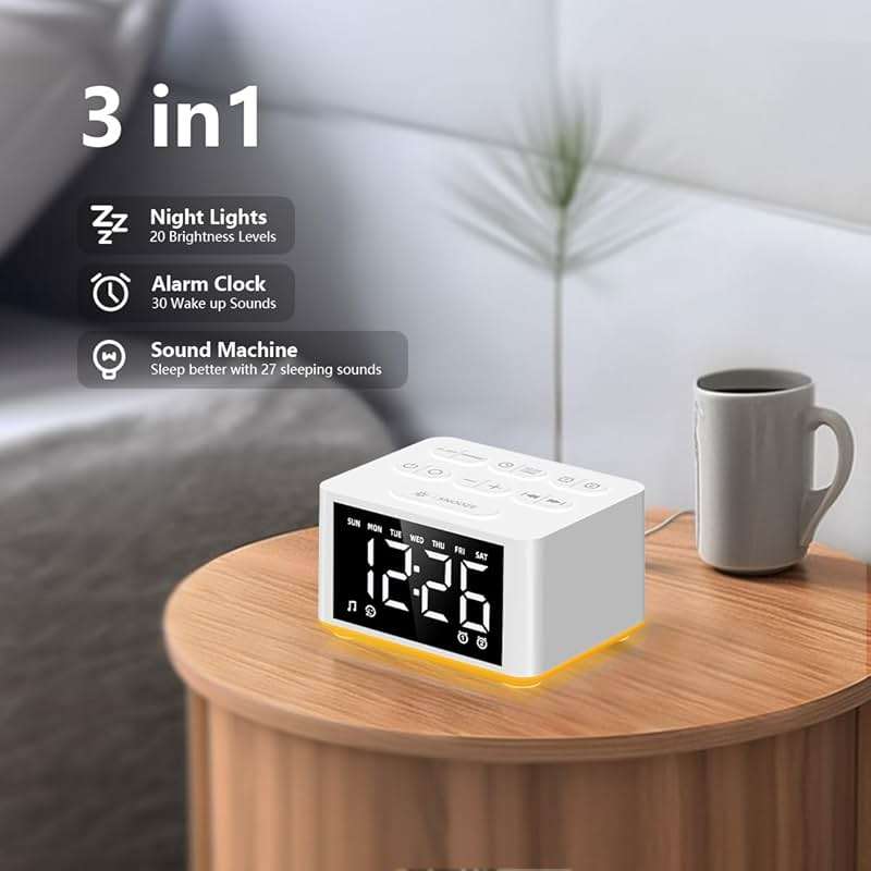 【3 in 1】 Sound Machine Dual Alarm Clock Night Light White Noise Machine 27 Sleeping Sounds for Adults Kids Precise 32 Level Volume Sleep Timer Memory Function Digital Clock with 30 Wake Up Sounds - Image 2