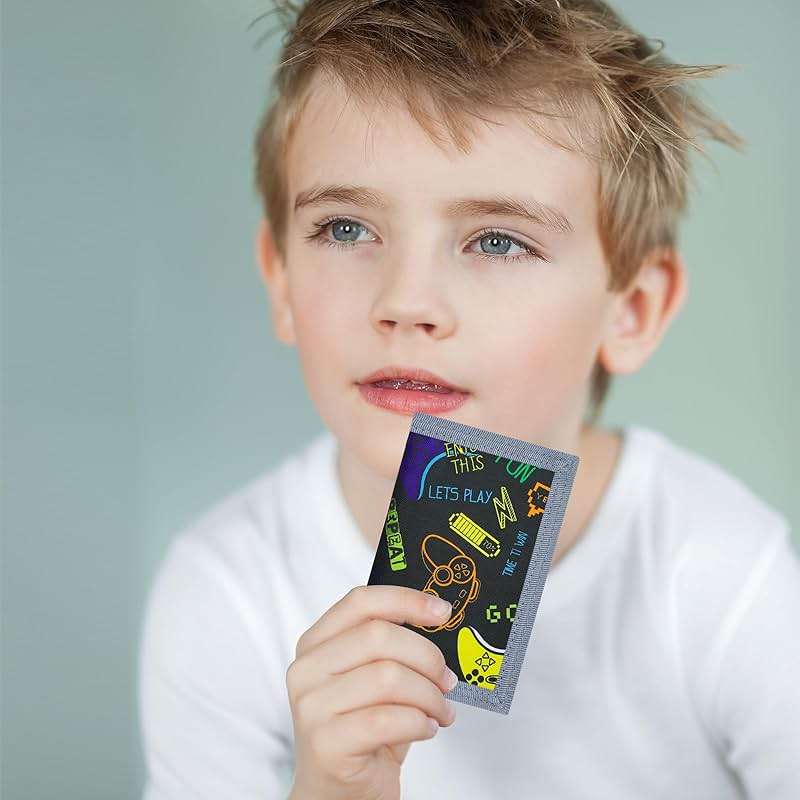 JONYEE Kids Wallets for Boys Ages 4-18 Trifold, Toddler/Youth Wallet for Boys with Zippered Coin Pocket and Card Holders, Novelty Wallet for Childrens Birthday Gifts - Black Gamepad - Image 2