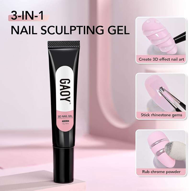 GAOY 3D Nail Gel, 15g Clear Sculpting Gel for Carving, Molding and Painting Nail Art Designs, Rhinestone Glue for Gems Decoration - Image 5
