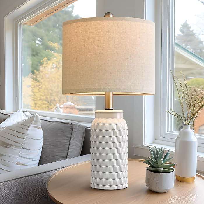 USumkky 20.5" White Modern Ceramic Bedside Lamps Set of 2, Small Table Lamp for Bedroom Decor Farmhouse Nightstand Lamp for Living Room Office - Image 2