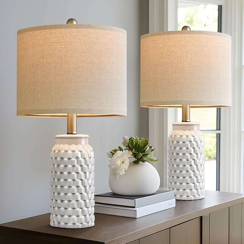 USumkky 20.5" White Modern Ceramic Bedside Lamps Set of 2, Small Table Lamp for Bedroom Decor Farmhouse Nightstand Lamp for Living Room Office - Image 5