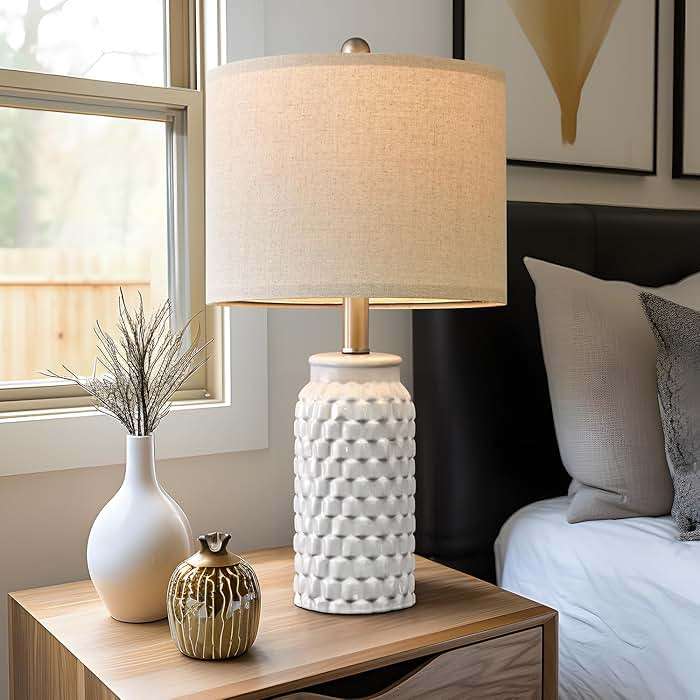 USumkky 20.5" White Modern Ceramic Bedside Lamps Set of 2, Small Table Lamp for Bedroom Decor Farmhouse Nightstand Lamp for Living Room Office - Image 6