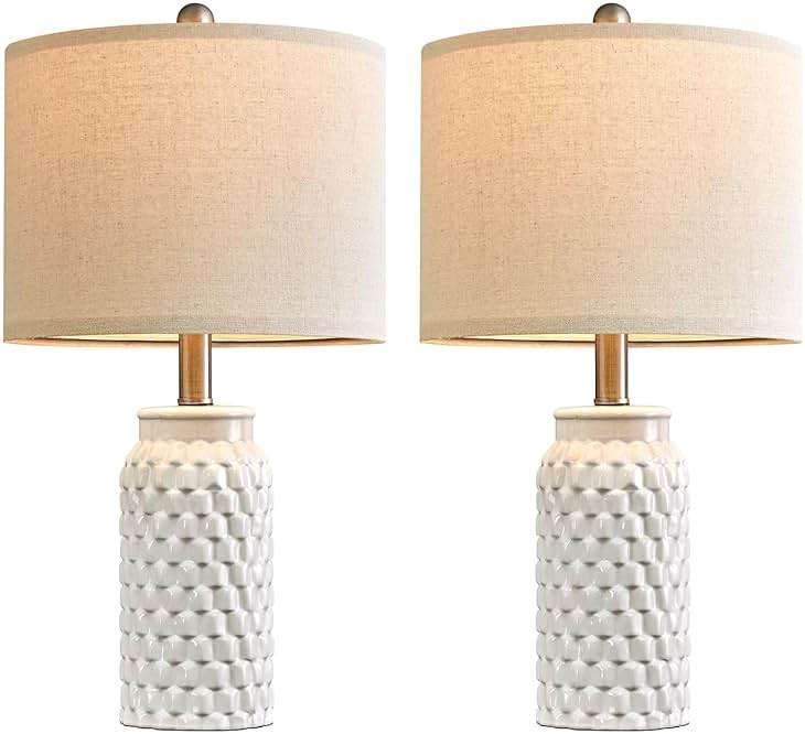 USumkky 20.5" White Modern Ceramic Bedside Lamps Set of 2, Small Table Lamp for Bedroom Decor Farmhouse Nightstand Lamp for Living Room Office - Image 8