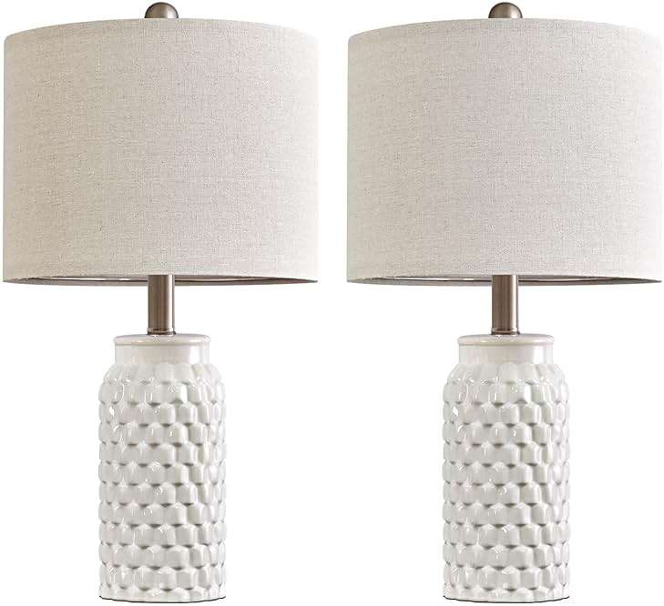 USumkky 20.5" White Modern Ceramic Bedside Lamps Set of 2, Small Table Lamp for Bedroom Decor Farmhouse Nightstand Lamp for Living Room Office - Image 9