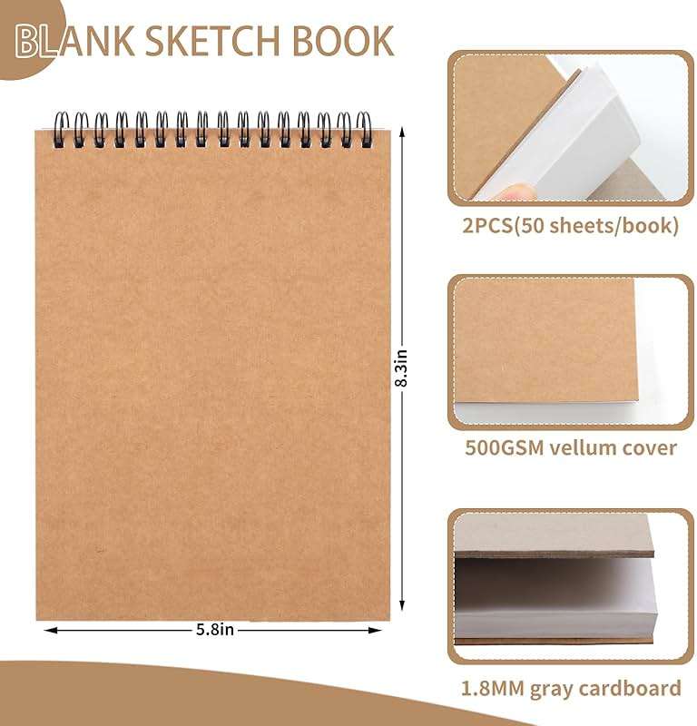 Utron 2 Pack Sketch Book, 5.8” x 8.3” Small Sketch Pad,100GSM/68LB Sketchbook for Drawing, A5 Drawing Paper, Thick Small Drawing Notebook for Painting Beginner, Artist (50 Sheets/Pack) - Image 2
