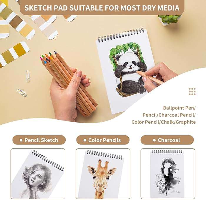 Utron 2 Pack Sketch Book, 5.8” x 8.3” Small Sketch Pad,100GSM/68LB Sketchbook for Drawing, A5 Drawing Paper, Thick Small Drawing Notebook for Painting Beginner, Artist (50 Sheets/Pack) - Image 4