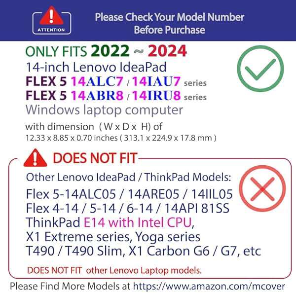 mCover Hard Case Only Compatible for 2022-2024 14" Lenovo IdeaPad Flex 5 Windows 14ALC7 / 14IAU7 / 14ABR8 / 14IRU8 Series Convertible Laptop Computers (NOT Fitting Other Models) -Black - Image 3