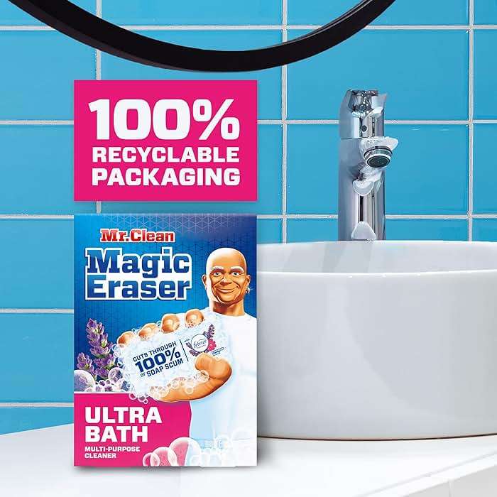 Mr. Clean Magic Eraser Sponge, Bathroom Cleaner, Shower Cleaner, Tub Cleaner, Soap Scum Remover, Bathroom Cleaning Supplies, Dawn Cleaning Power with Febreze Lavender Scent, 5ct - Image 8