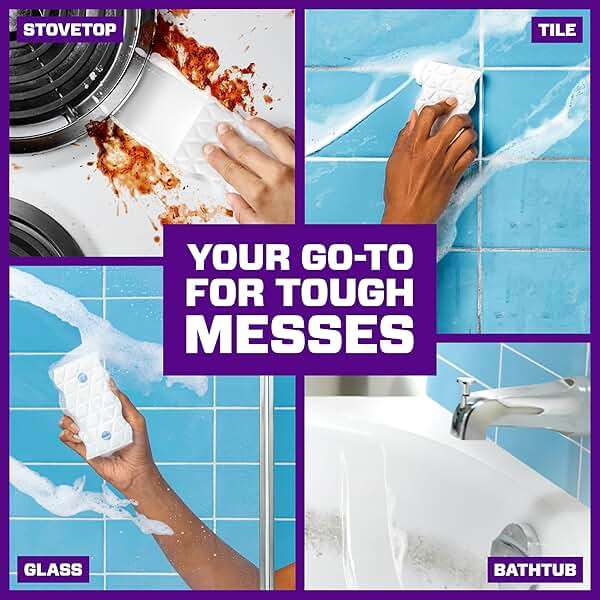 Mr. Clean Magic Eraser Sponge, All Purpose Cleaner, Cleaning Scrubber, Kitchen, Bathroom, Shower, Oven, Cleaning Supplies, Variety Pack with 1 Ultra Thick, 2 Ultra Foamy, & 3 Extra Durable, 6ct - Image 6