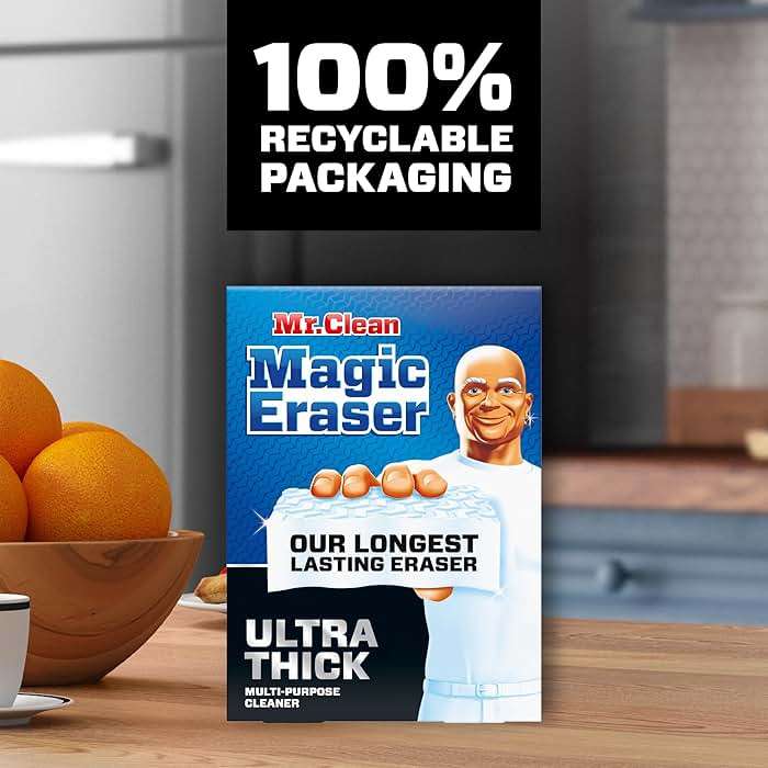 Mr. Clean Magic Eraser Sponge, All Purpose Cleaner, Long Lasting Cleaning Scrubber, Wall Cleaner, Sneaker Cleaner, Oven Cleaner, Kitchen, Bathroom, Shower Cleaning Supplies, Ultra Thick, 5ct - Image 7