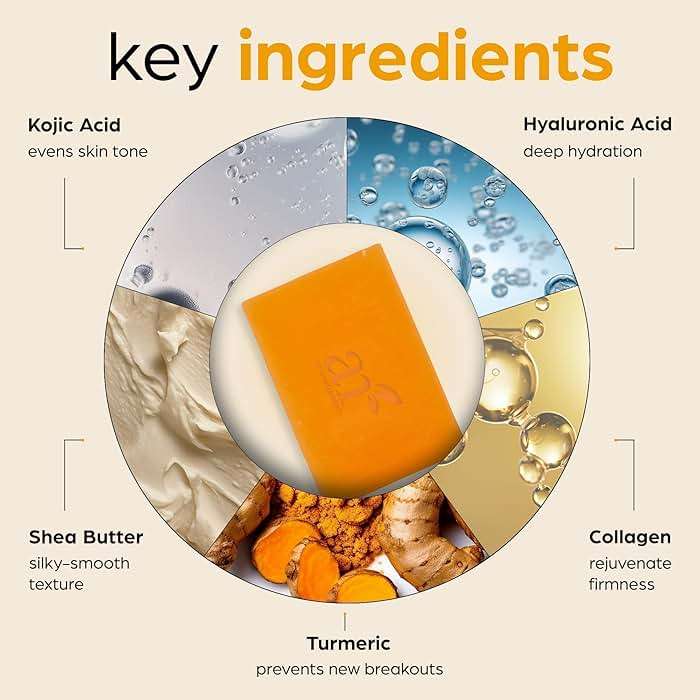 artnaturals Kojic Acid, Turmeric Dark Spot Remover Soap Bars with Vitamin C, Retinol, Collagen & Shea Butter - Original Japanese Complex Infused with Hyaluronic Acid - Includes African Net Sponge, 2 Pack - Image 3