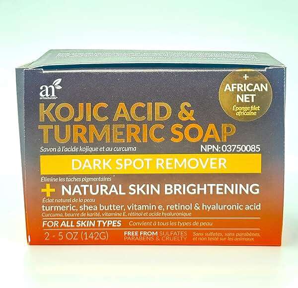 artnaturals Kojic Acid, Turmeric Dark Spot Remover Soap Bars with Vitamin C, Retinol, Collagen & Shea Butter - Original Japanese Complex Infused with Hyaluronic Acid - Includes African Net Sponge, 2 Pack - Image 6