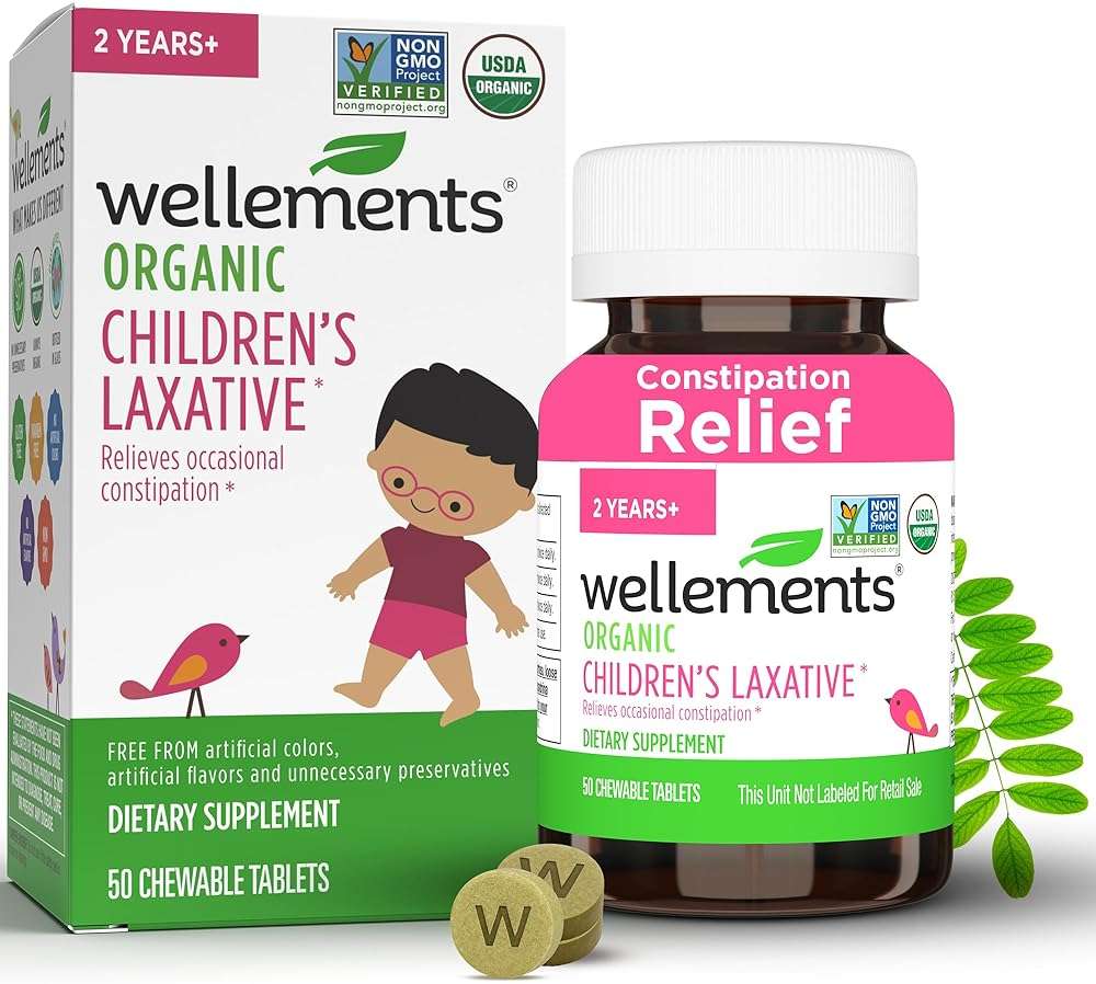 Wellements Organic Children's Laxatives for Constipation (50 Chewable Tablets) | Organic Senna Tablets for 2+ Kids | Non-GMO, USDA Organic, Gluten Free | Natural Laxatives for Constipation Relief* - Image 1