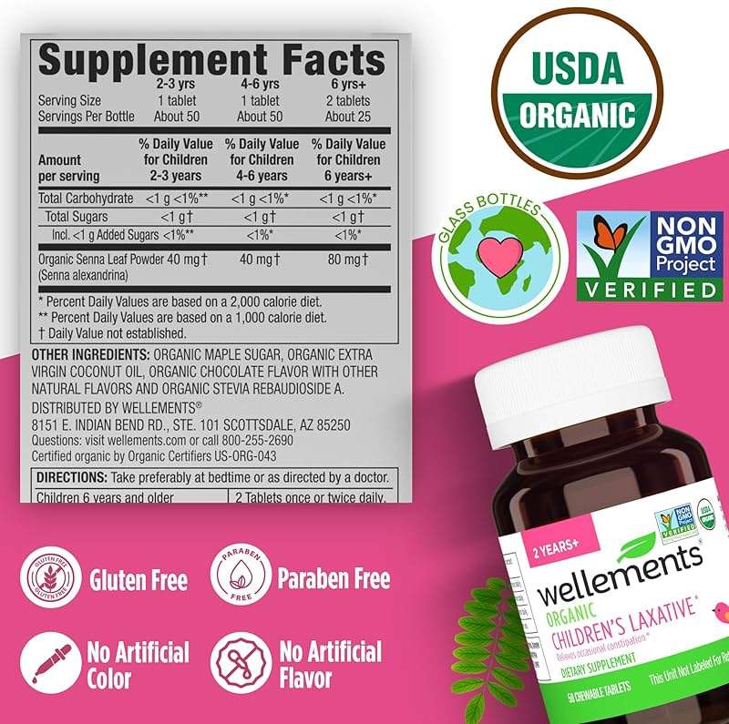 Wellements Organic Children's Laxatives for Constipation (50 Chewable Tablets) | Organic Senna Tablets for 2+ Kids | Non-GMO, USDA Organic, Gluten Free | Natural Laxatives for Constipation Relief* - Image 5