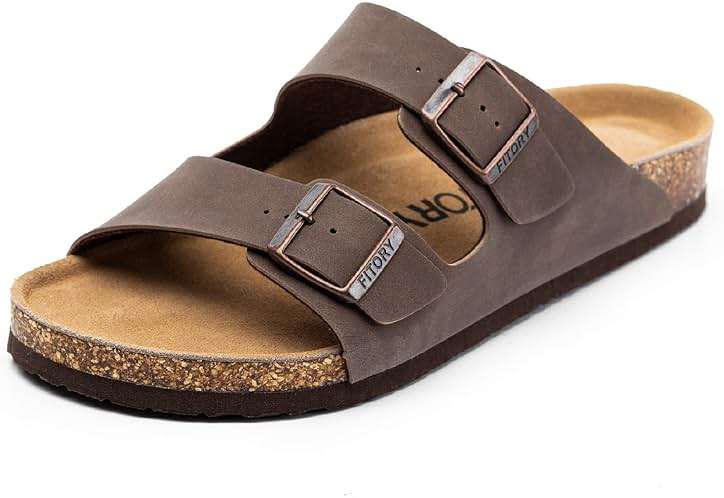 FITORY Mens Leather Insole Sandals with Two Buckles Open Toe Slides | Non-Slip,Open Toe，Double Straps,Casual,Comfortable,Indoor and Outdoor,Beach,Summer,Vacation - Image 1
