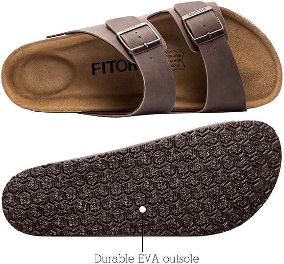 FITORY Mens Leather Insole Sandals with Two Buckles Open Toe Slides | Non-Slip,Open Toe，Double Straps,Casual,Comfortable,Indoor and Outdoor,Beach,Summer,Vacation - Image 2