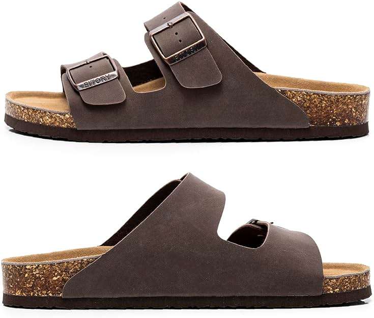 FITORY Mens Leather Insole Sandals with Two Buckles Open Toe Slides | Non-Slip,Open Toe，Double Straps,Casual,Comfortable,Indoor and Outdoor,Beach,Summer,Vacation - Image 3