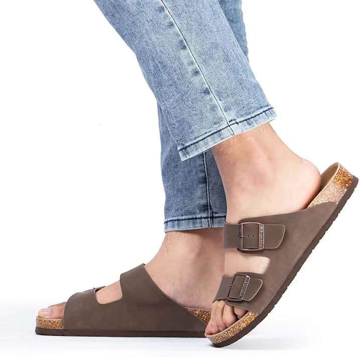 FITORY Mens Leather Insole Sandals with Two Buckles Open Toe Slides | Non-Slip,Open Toe，Double Straps,Casual,Comfortable,Indoor and Outdoor,Beach,Summer,Vacation - Image 6