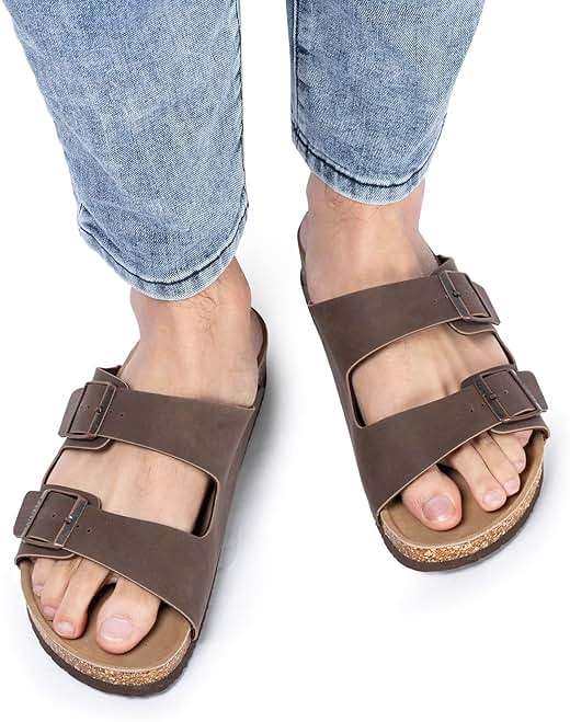 FITORY Mens Leather Insole Sandals with Two Buckles Open Toe Slides | Non-Slip,Open Toe，Double Straps,Casual,Comfortable,Indoor and Outdoor,Beach,Summer,Vacation - Image 7