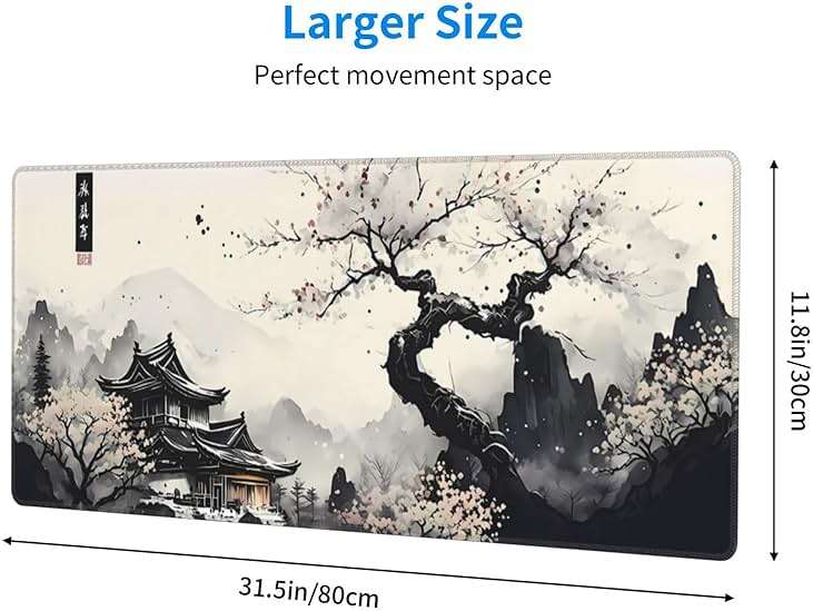 Japanese Mouse Pad, Large Japanese Desk Mat, XL Anime Gaming Keyboard Mat, Non-Slip Rubber Base, Big Extended Desk Protector for Home Office, 31.5”x11.8” - Image 3