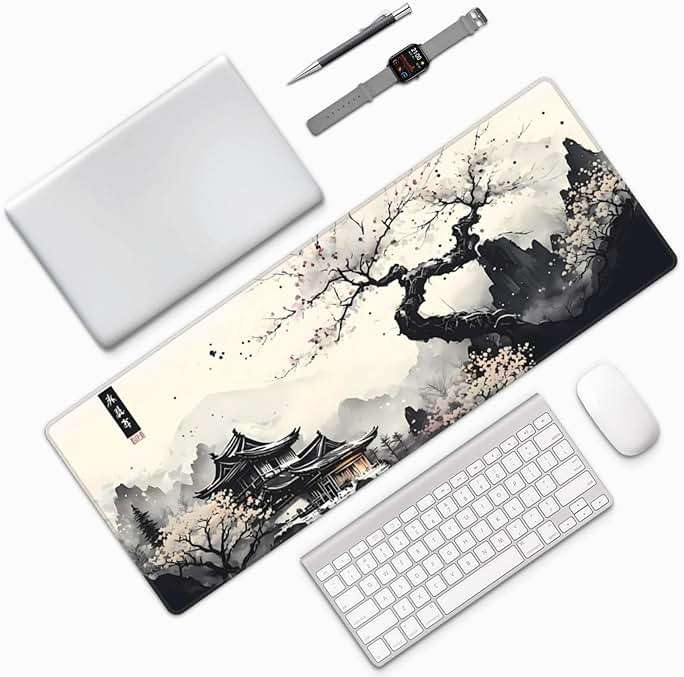 Japanese Mouse Pad, Large Japanese Desk Mat, XL Anime Gaming Keyboard Mat, Non-Slip Rubber Base, Big Extended Desk Protector for Home Office, 31.5”x11.8” - Image 8