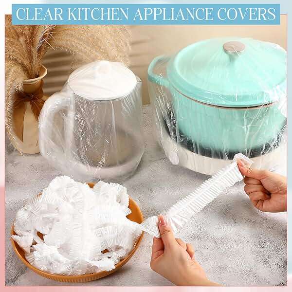 Chivertion 100 Pcs Kitchen Appliance Covers, Clear Disposable Dust Cover, 5 Different Sizes Dustproof with Elastic for Air Fryer, Blender, Coffee Maker, Slow Cooker, Toaster Oven Pressure Cooker - Image 2
