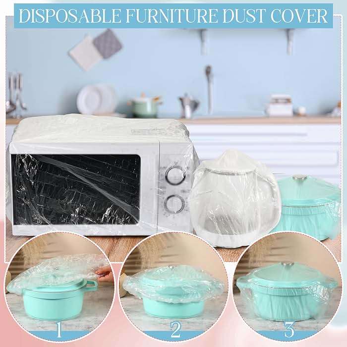 Chivertion 100 Pcs Kitchen Appliance Covers, Clear Disposable Dust Cover, 5 Different Sizes Dustproof with Elastic for Air Fryer, Blender, Coffee Maker, Slow Cooker, Toaster Oven Pressure Cooker - Image 4