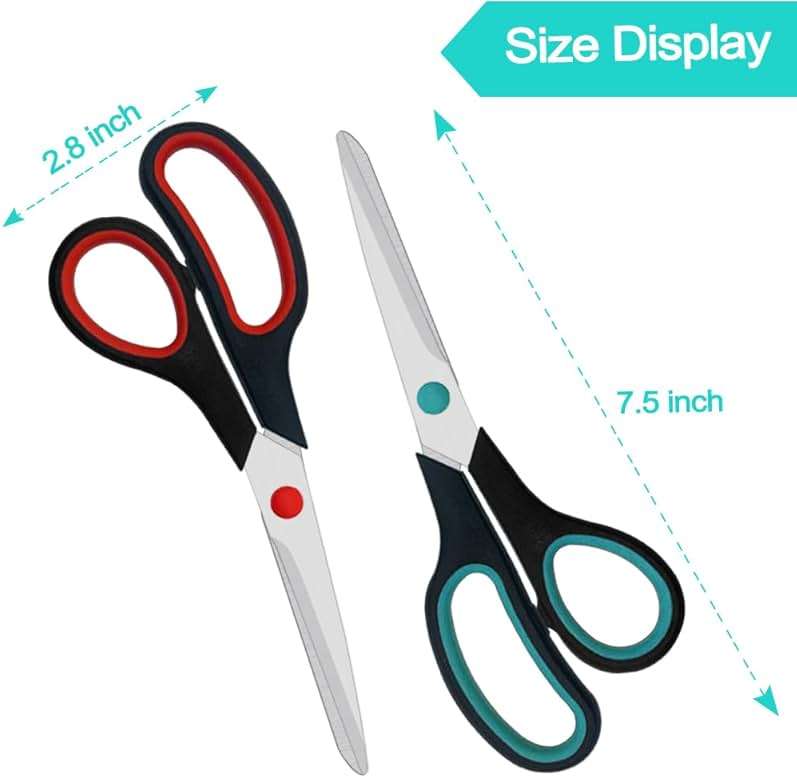 Scissors, 2 Pack 7.5 inch Scissors for Office and Home, Scissor All Purpose for School Fabric Craft Supplies Use - Image 3