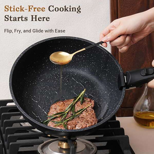 SODAY 15Pcs Pots and Pans Set Non Stick, Cookware Sets with Detachable Handle, Nonstick RV Kitchen Cooking Tools Removable Handles, Oven Safe, Induction Fast, Stackable Induction Cookware,Black - Image 3