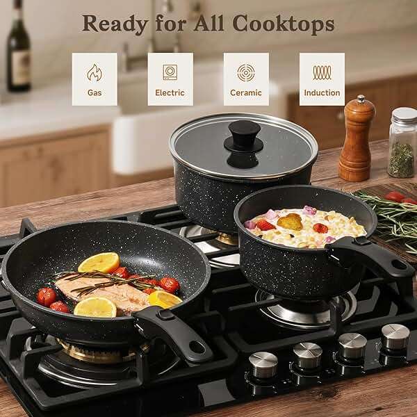 SODAY 15Pcs Pots and Pans Set Non Stick, Cookware Sets with Detachable Handle, Nonstick RV Kitchen Cooking Tools Removable Handles, Oven Safe, Induction Fast, Stackable Induction Cookware,Black - Image 4