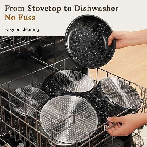 SODAY 15Pcs Pots and Pans Set Non Stick, Cookware Sets with Detachable Handle, Nonstick RV Kitchen Cooking Tools Removable Handles, Oven Safe, Induction Fast, Stackable Induction Cookware,Black - Image 6