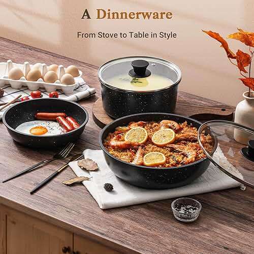 SODAY 15Pcs Pots and Pans Set Non Stick, Cookware Sets with Detachable Handle, Nonstick RV Kitchen Cooking Tools Removable Handles, Oven Safe, Induction Fast, Stackable Induction Cookware,Black - Image 7