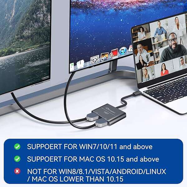 WinRaybot USB to HDMI Adapter for 2 Monitors-USB3.0 to Dual hdmi for 3 Monitors-USB to HDMI with Two HD Displau Supports Mac & Windows/Dual HDMI Extender -External Video & Graphics Card Adapter - Image 2