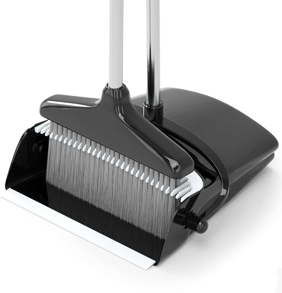 Broom with Dustpan Combo Set 54” Long Handle Household Dust Pan for Home Office Kitchen Cleaning （Black & Grey） - Image 1