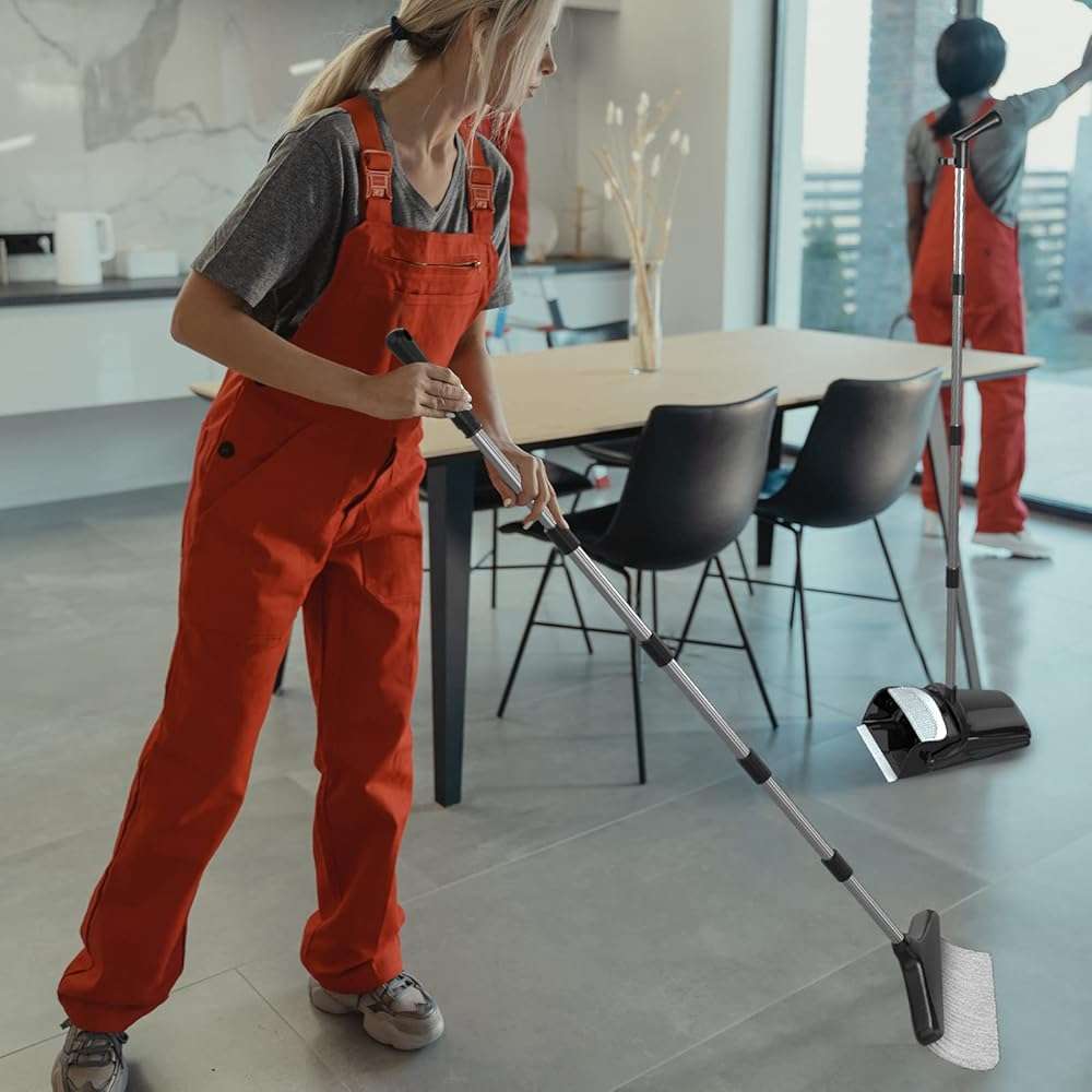 Broom with Dustpan Combo Set 54” Long Handle Household Dust Pan for Home Office Kitchen Cleaning （Black & Grey） - Image 2