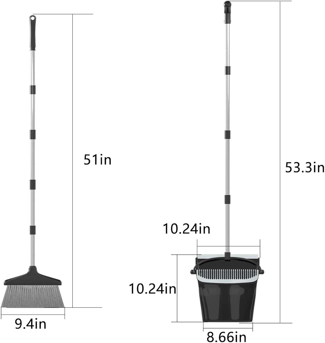 Broom with Dustpan Combo Set 54” Long Handle Household Dust Pan for Home Office Kitchen Cleaning （Black & Grey） - Image 3