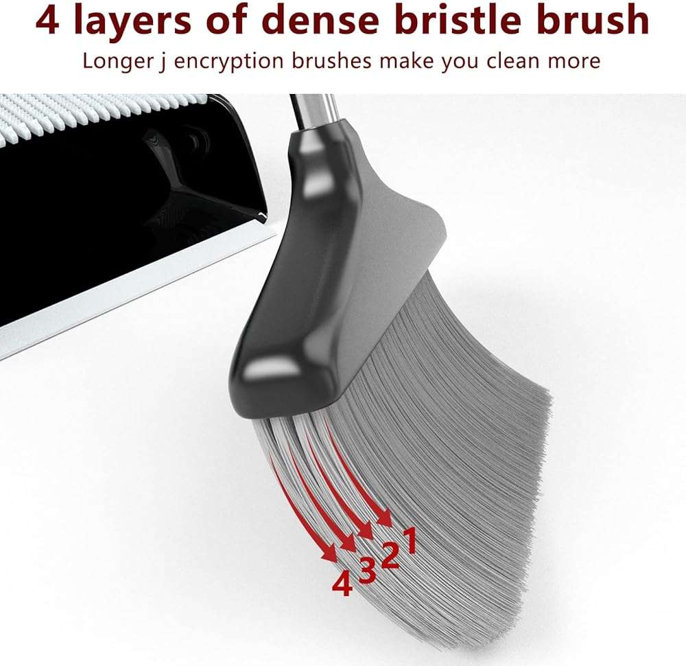 Broom with Dustpan Combo Set 54” Long Handle Household Dust Pan for Home Office Kitchen Cleaning （Black & Grey） - Image 6
