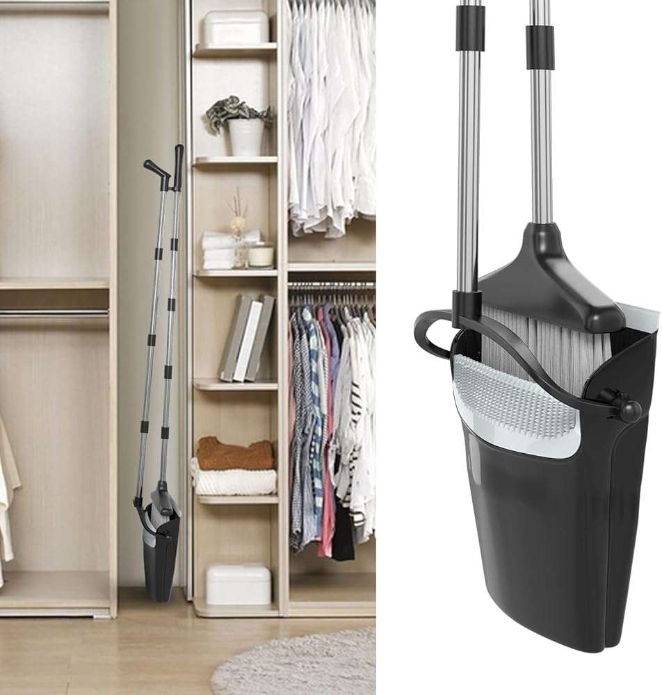 Broom with Dustpan Combo Set 54” Long Handle Household Dust Pan for Home Office Kitchen Cleaning （Black & Grey） - Image 7