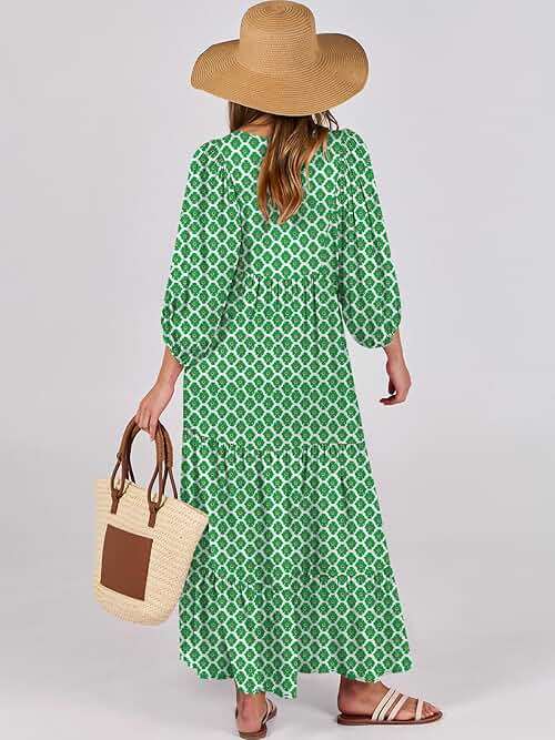 ANRABESS Womens Boho Maxi Dresses 2026 Summer V Neck Puff Sleeve Floral Flowy Swing Fall Casual Long Dress - Image 4