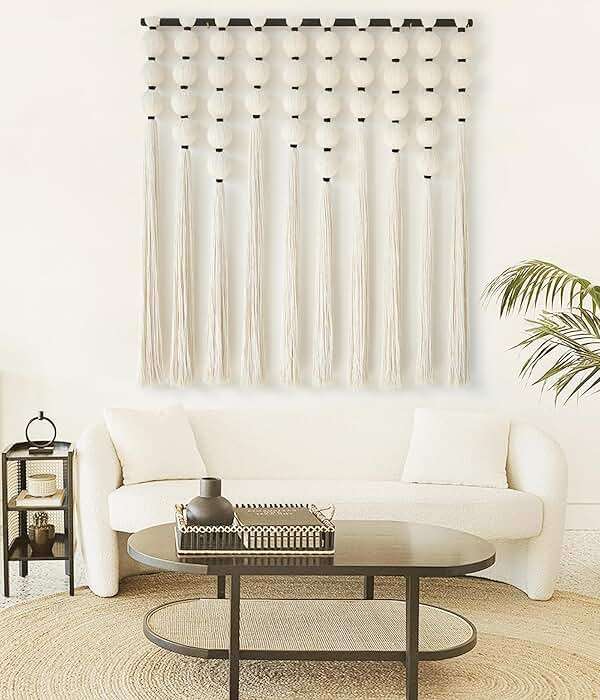 IOWER Large Macrame Wall Hanging Macrame Wall Decor Sphericity Cotton Textile Wall Hanging Boho Wall Decor Art Fiber Yarn Art Handmade 39" Wx39 L - Image 3