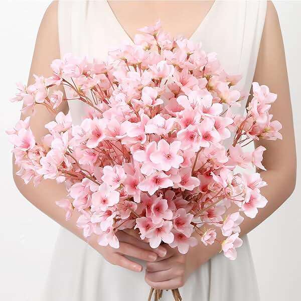 SITUMEIZI 6Pcs Artificial Cherry Blossom Branches Decor Fake Flowers Silk Spring Faux Flowers 16" Peach Bouquet for Home Wedding Bedroom Japanese Decoration DIY Table Centerpiece Arrangement(Pink) - Image 4