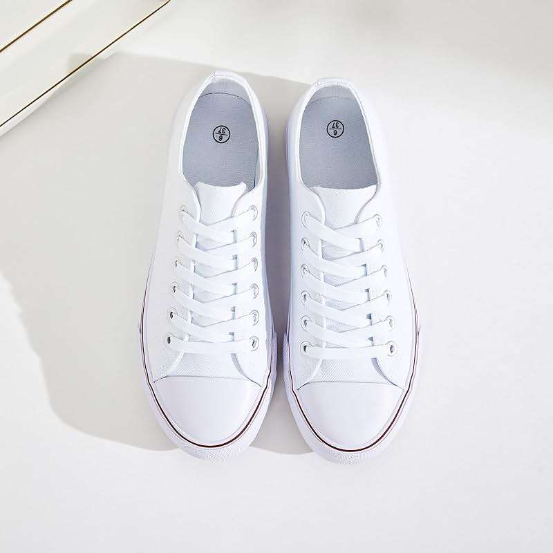 FRACORA Womens White Black Canvas Sneakers Low Top Canvas Shoes for Women Tennis Shoes - Image 5