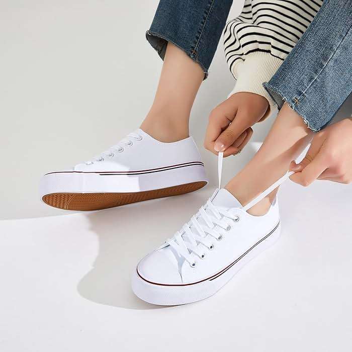 FRACORA Womens White Black Canvas Sneakers Low Top Canvas Shoes for Women Tennis Shoes - Image 6