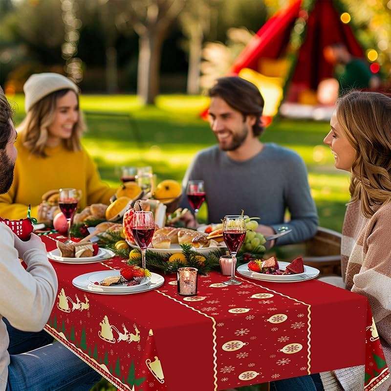 Christmas Tablecloth,2 Pack Disposable Plastic Tablecloths for Rectangle Tables 54"x108",Christmas Decorations,Red Reindeer Table Cloths for Home,Dinner,Xmas Table Cover for Outdoor,Picnic,Birthday - Image 2